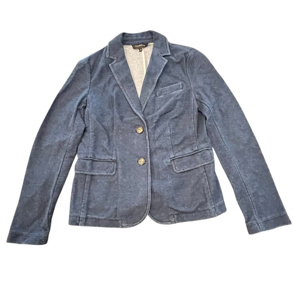 Talbots Denim Blazer Women's Medium Blue Dark Wash Stretch Cotton 2-Button